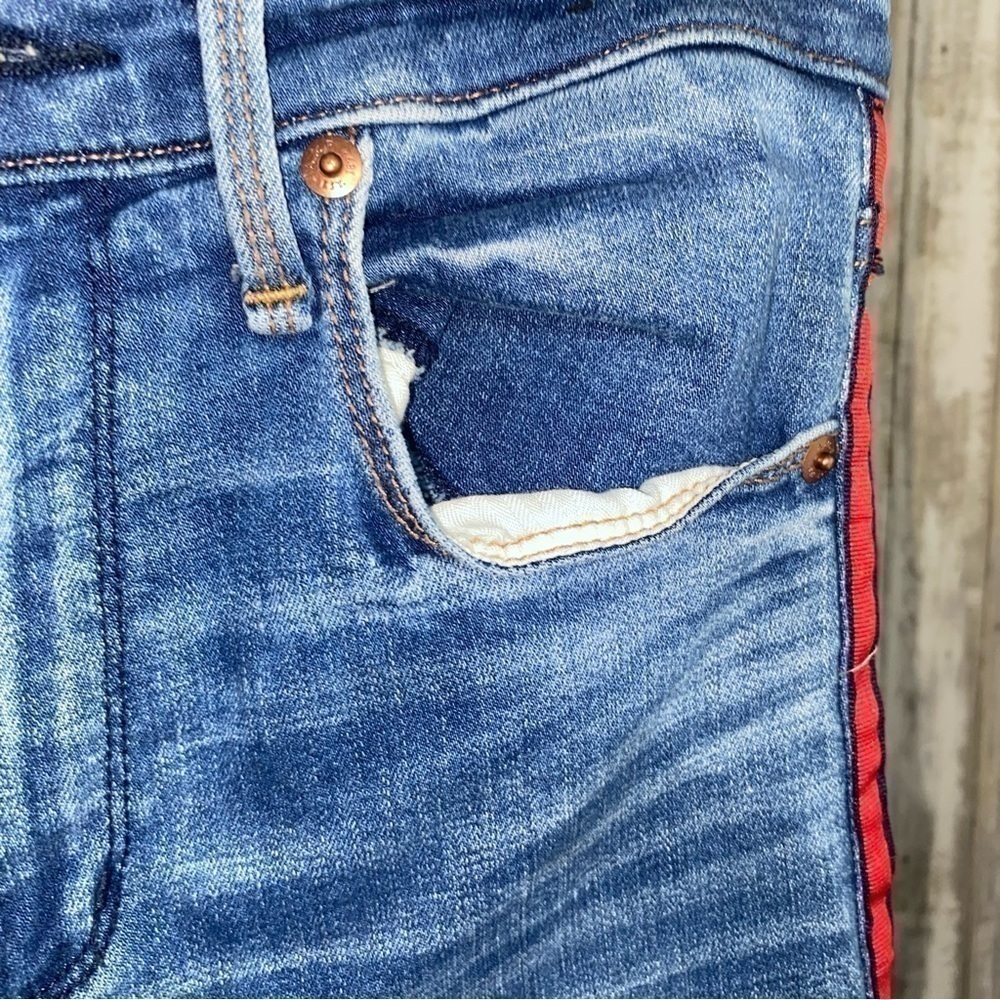 Abercrombie & Fitch Simone High Rise Ankle Jeans Side Stripe Red Blue Size 4 27 - Picture 6 of 8
